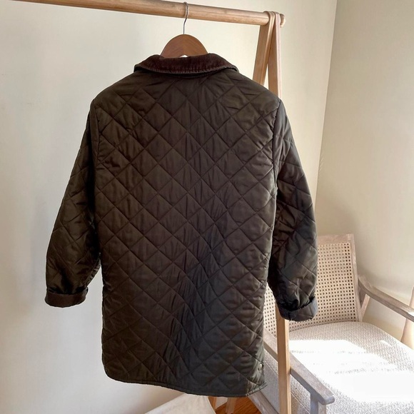 Vintage Quilted Corduroy Collared Longline Chore Barn Coat in Army Green - Picture 5 of 5